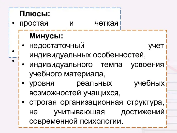 Плюсы: простая и четкая организационная структура, экономичность, простота управления. Минусы: недостаточный учет