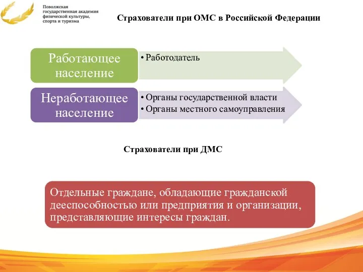 Страхователи при ОМС в Российской Федерации Страхователи при ДМС