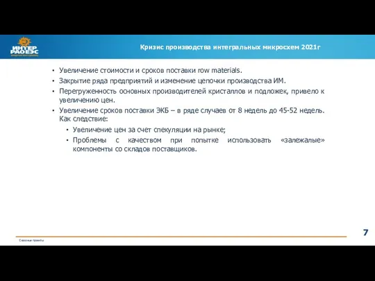 Кризис производства интегральных микросхем 2021г Увеличение стоимости и сроков поставки row materials.