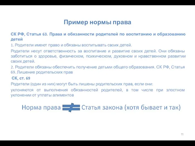 Пример нормы права СК РФ, Статья 63. Права и обязанности родителей по