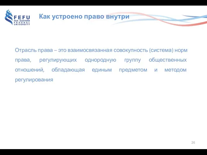 Как устроено право внутри Отрасль права – это взаимосвязанная совокупность (система) норм