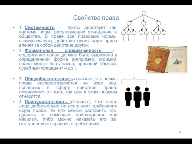 Свойства права 1. Системность - право действует как система норм, регулирующих отношения