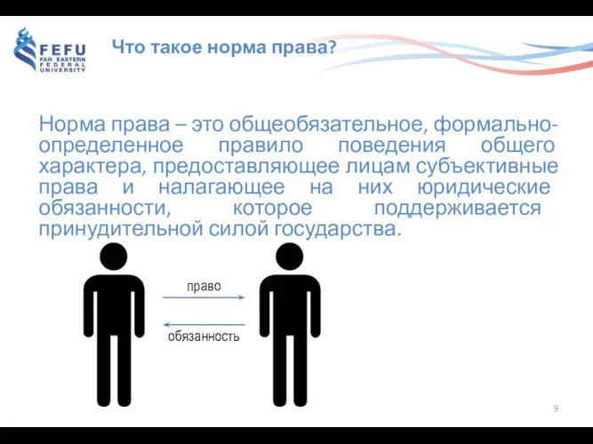 Что такое норма права? Норма права – это общеобязательное, формально-определенное правило поведения