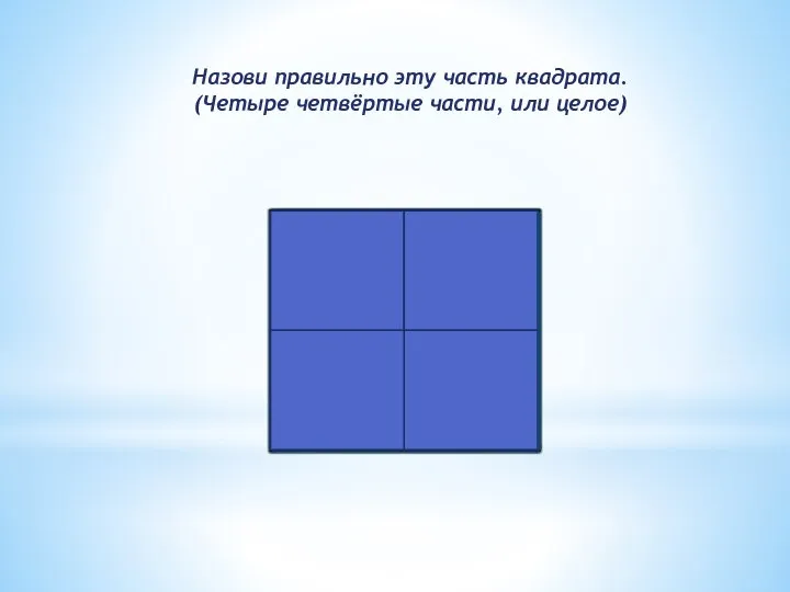 Назови правильно эту часть квадрата. (Четыре четвёртые части, или целое)