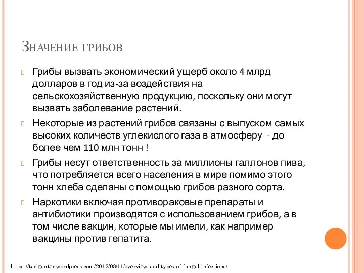 Значение грибов Грибы вызвать экономический ущерб около 4 млрд долларов в год