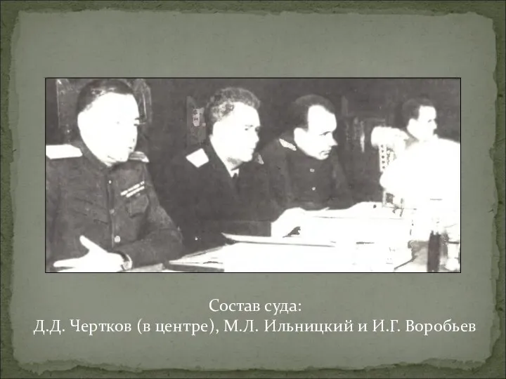 Состав суда: Д.Д. Чертков (в центре), М.Л. Ильницкий и И.Г. Воробьев