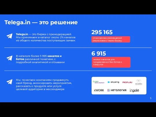 6 915 295 165 Telega.in — это биржа с премодерацией. Мы принимаем