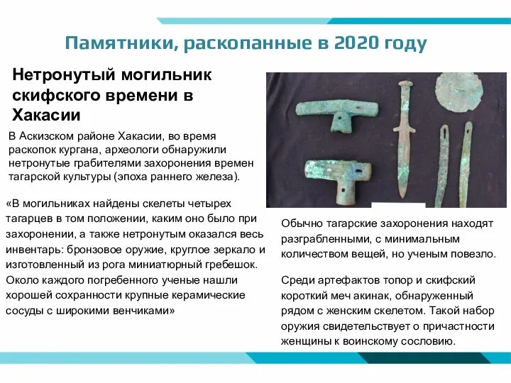 Памятники, раскопанные в 2020 году Нетронутый могильник скифского времени в Хакасии В