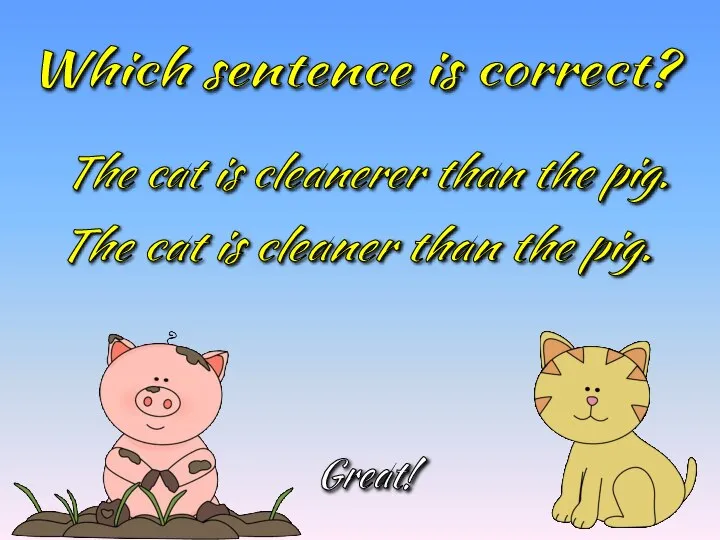 Which sentence is correct? The cat is cleaner than the pig. The