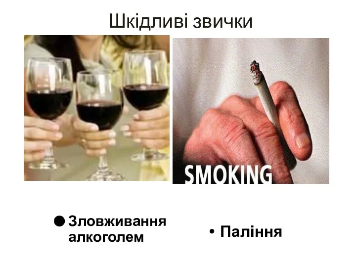 Шкідливі звички Зловживання алкоголем Паління