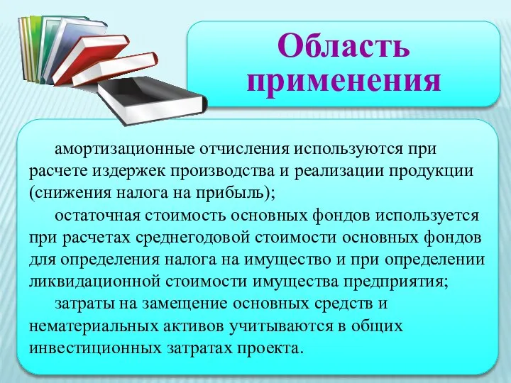 Область применения амортизационные отчисления используются при расчете издержек производства и реализации продукции