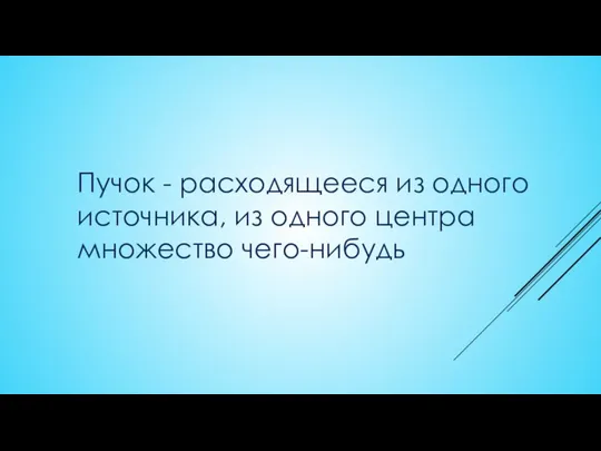 Пучок - расходящееся из одного источника, из одного центра множество чего-нибудь