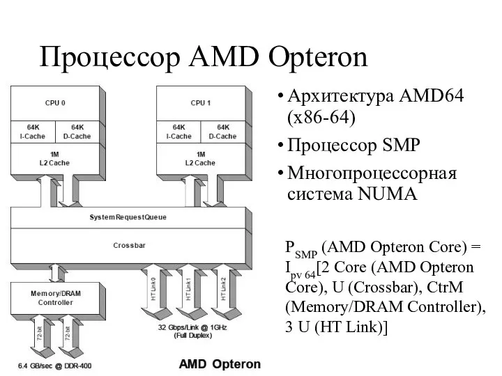 Процессор AMD Opteron Архитектура AMD64 (x86-64) Процессор SMP Многопроцессорная система NUMA PSMP