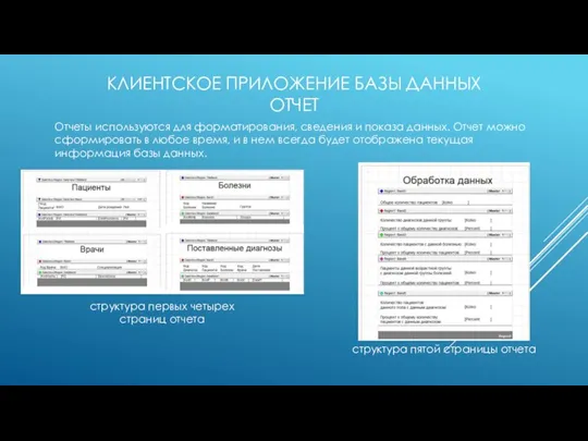 КЛИЕНТСКОЕ ПРИЛОЖЕНИЕ БАЗЫ ДАННЫХ ОТЧЕТ Отчеты используются для форматирования, сведения и показа