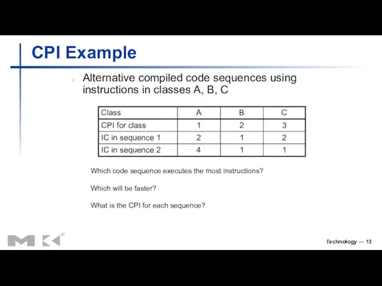 Chapter 1 — Computer Abstractions and Technology — CPI Example Alternative compiled