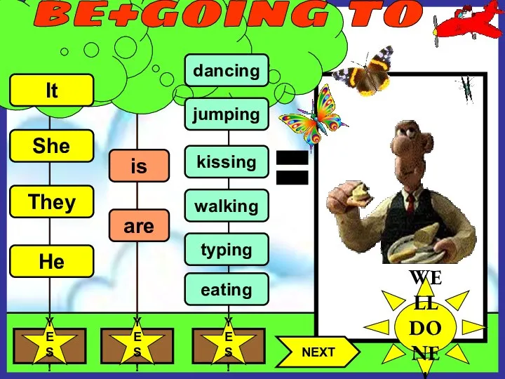 He She They It dancing eating kissing walking typing jumping is are