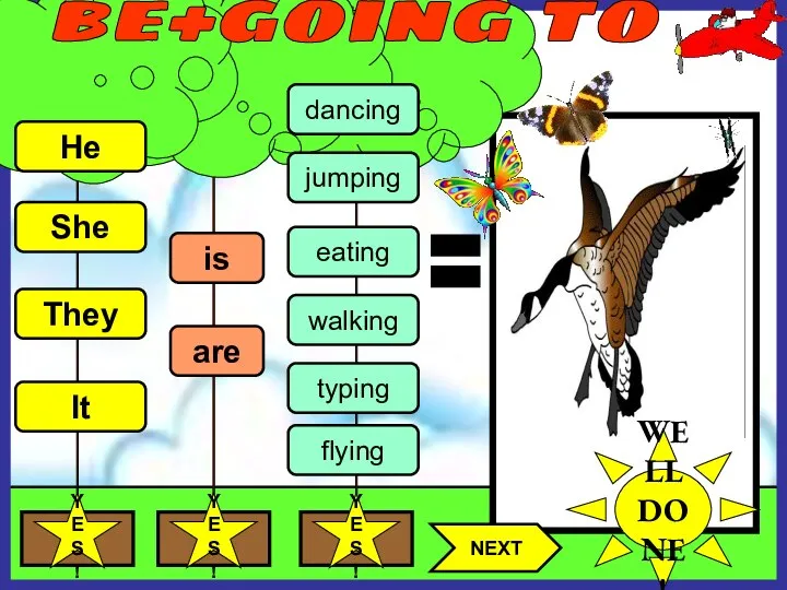 It She They He dancing flying eating walking typing jumping is are