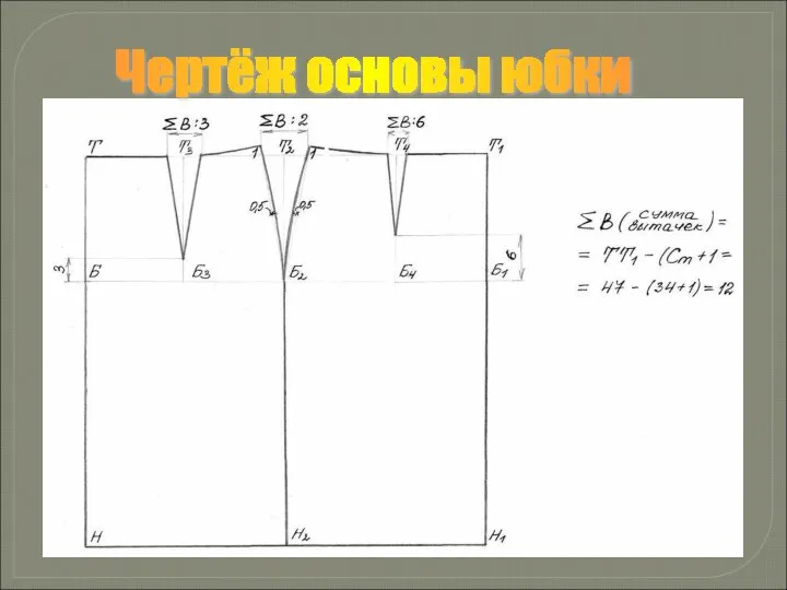 Чертёж основы юбки
