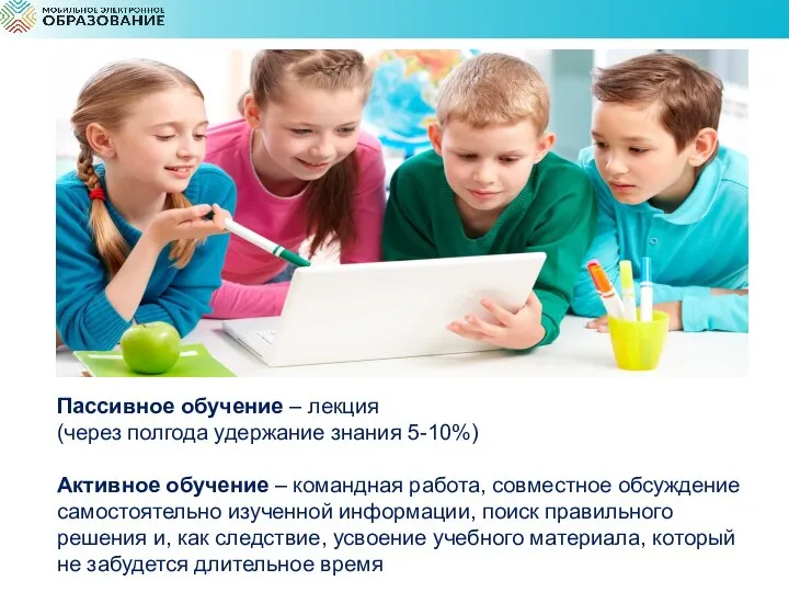 Пассивное обучение – лекция (через полгода удержание знания 5-10%) Активное обучение –