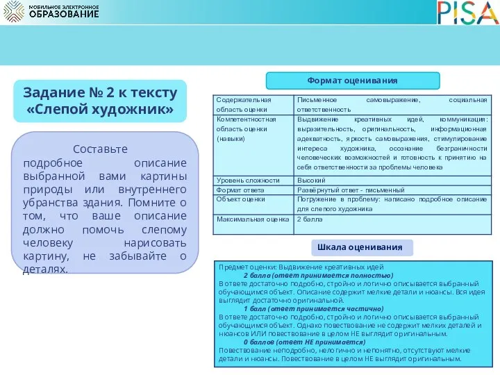 Задание № 2 к тексту «Слепой художник» Составьте подробное описание выбранной вами