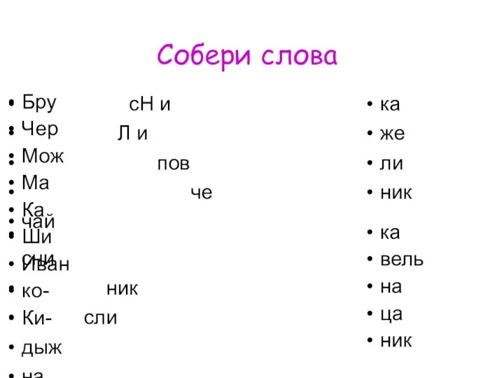 Бру Чер Мож Ма Ка Ши Иван ко- Ки- сН и Л