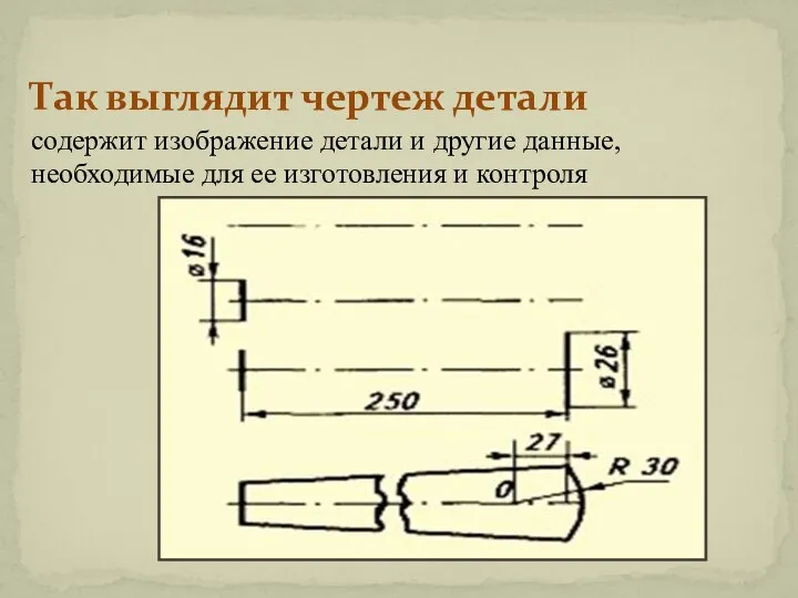 Так выглядит чертеж детали содержит изображение детали и другие данные, необходимые для ее изготовления и контроля