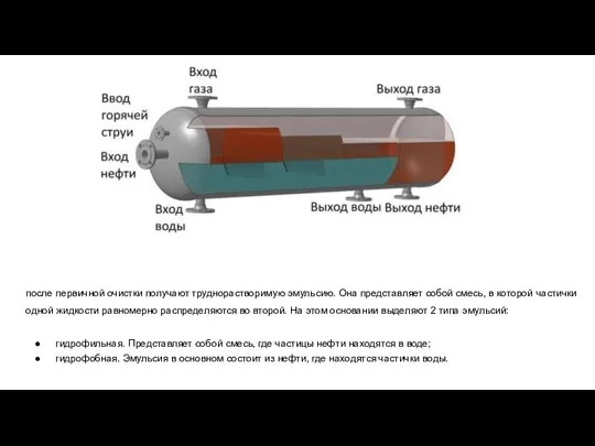 после первичной очистки получают труднорастворимую эмульсию. Она представляет собой смесь, в которой