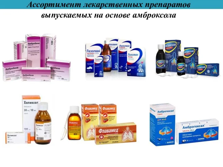 Ассортимент лекарственных препаратов выпускаемых на основе амброксола