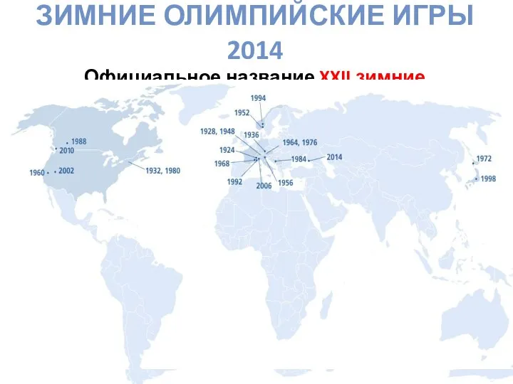 ЗИМНИЕ ОЛИМПИЙСКИЕ ИГРЫ 2014 Официальное название XXII зимние Олимпийские игры международное спортивное