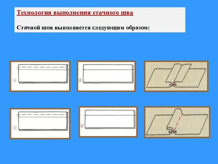 Технология выполнения стачного шва Стачной шов выполняется следующим образом: