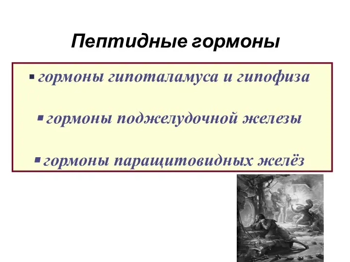 Пептидные гормоны гормоны гипоталамуса и гипофиза гормоны поджелудочной железы гормоны паращитовидных желёз