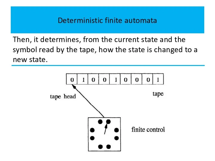 Deterministic finite automata Then, it determines, from the current state and the