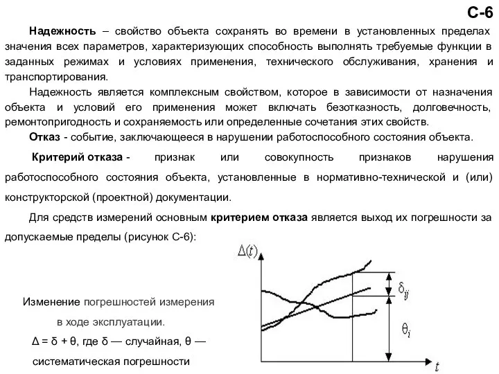 С-6 Надежность – свойство объекта сохранять во времени в установленных пределах значения