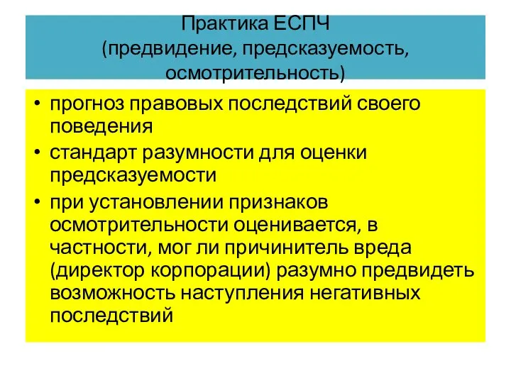 Практика ЕСПЧ (предвидение, предсказуемость, осмотрительность) прогноз правовых последствий своего поведения стандарт разумности