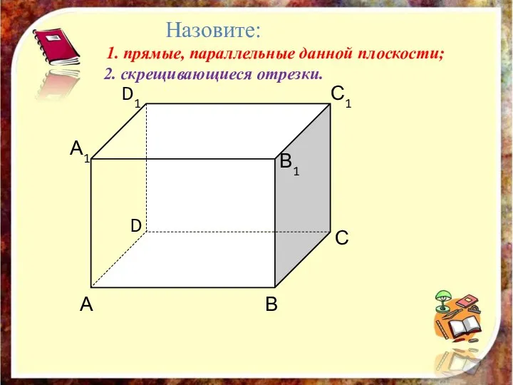 А В С D D1 С1 В1 А1 Назовите: 1. прямые, параллельные