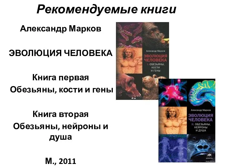 Рекомендуемые книги Александр Марков ЭВОЛЮЦИЯ ЧЕЛОВЕКА Книга первая Обезьяны, кости и гены