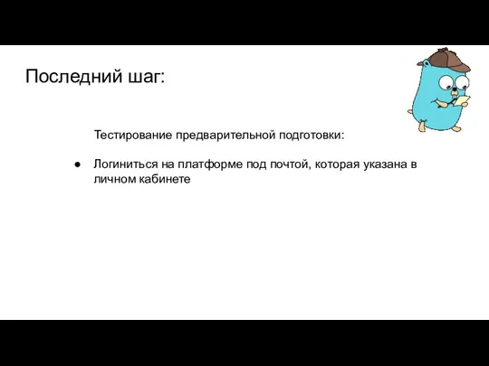 Последний шаг: Тестирование предварительной подготовки: Логиниться на платформе под почтой, которая указана в личном кабинете