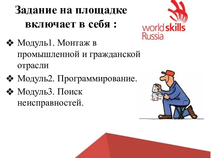 Задание на площадке включает в себя : Модуль1. Монтаж в промышленной и