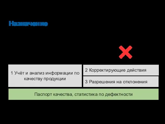 Назначение 1 Учёт и анализ информации по качеству продукции Методы определения соответствия