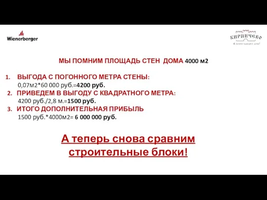 МЫ ПОМНИМ ПЛОЩАДЬ СТЕН ДОМА 4000 м2 ВЫГОДА С ПОГОННОГО МЕТРА СТЕНЫ: