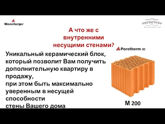 А что же с внутренними несущими стенами? 30 М 200 Уникальный керамический