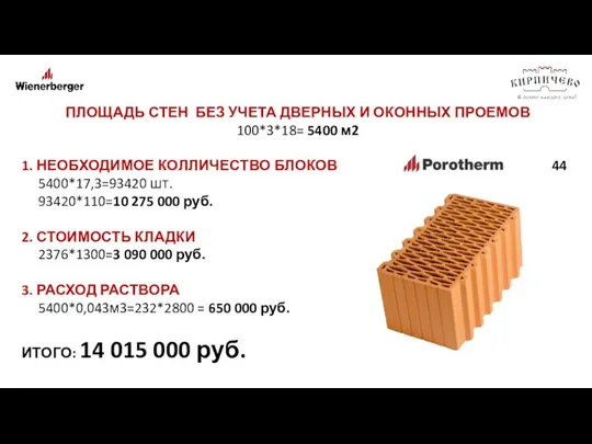 ПЛОЩАДЬ СТЕН БЕЗ УЧЕТА ДВЕРНЫХ И ОКОННЫХ ПРОЕМОВ 100*3*18= 5400 м2 1.