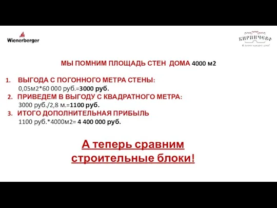 МЫ ПОМНИМ ПЛОЩАДЬ СТЕН ДОМА 4000 м2 ВЫГОДА С ПОГОННОГО МЕТРА СТЕНЫ: