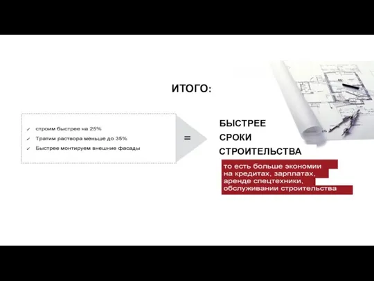 ИТОГО: БЫСТРЕЕ СРОКИ СТРОИТЕЛЬСТВА