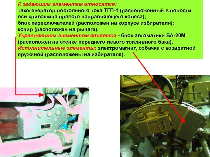 К задающим элементам относятся: тахогенератор постоянного тока ТГП-1 (расположенный в полости оси