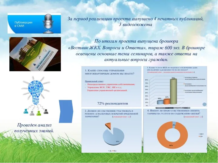 По итогам проекта выпущена брошюра «Вестник ЖКХ. Вопросы и Ответы», тираж 600