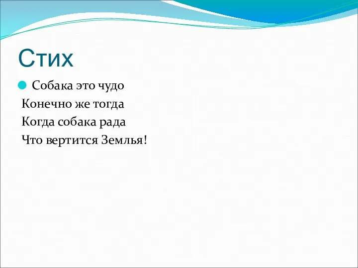 Стих Собака это чудо Конечно же тогда Когда собака рада Что вертится Землья!