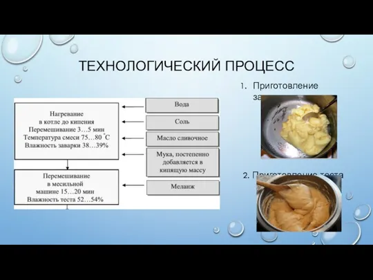 ТЕХНОЛОГИЧЕСКИЙ ПРОЦЕСС Приготовление заварки 2. Приготовление теста