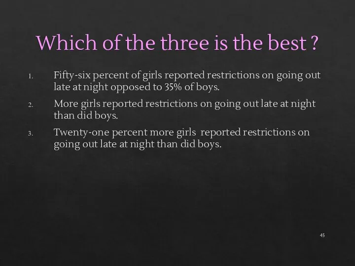 Which of the three is the best ? Fifty-six percent of girls