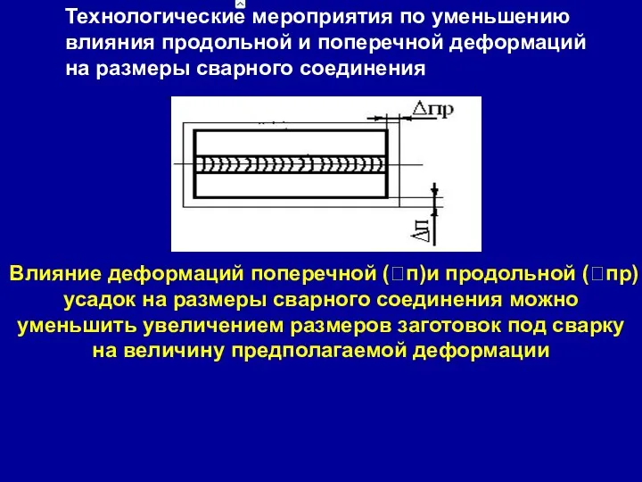 Технологические мероприятия по уменьшению влияния продольной и поперечной деформаций на размеры сварного